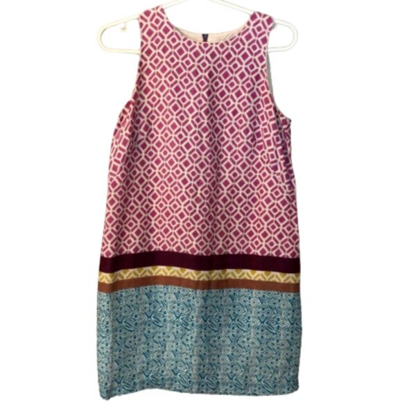 LOFT SIZE 4 100% LINEN MULTICOLORED SLEEVELESS SHIFT DRESS - Picture 1 of 9